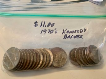 $11.00 Face Value U.S. Kennedy Halves, All 1970s, SHIPPABLE