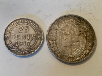 2 Panama COINS, 1917 25c & 1953 Balboa, SHIPPABLE