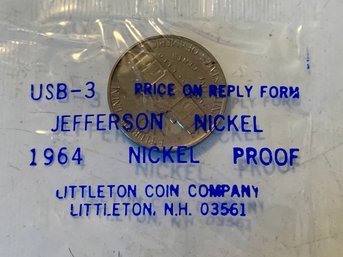 1964 Proof Jefferson Nickel, In Littleton Plastic, Unopened, SHIPPABLE