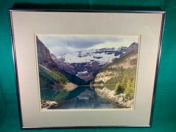 20x17 Framed Picture Of A Lake & Mountain Scene, Double Matter W/Glass