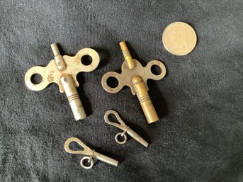 Antique Clock & Pocket Watch Key Lot Of 4