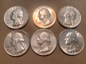 6 Uncirculated U.S. 1964 Quarters, SHIPPABLE