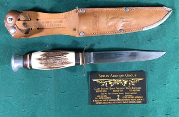 Compass Solingen West Germany Stag Handle Hunting Knife - 5' Blade With Sheath