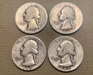 4 U.S. Silver Quarters, 1940,41,42,43, Nice Condition, SHIPPABLE