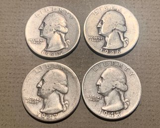 4 U.S. Silver Quarters, 1945,46,47,48 Nice Condition, SHIPPABLE