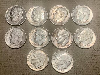 10 U.S. Silver Roosevelt Dimes, Various Dates, SHIPPABLE