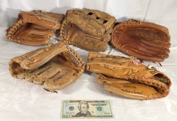 5 Wilson, Rawlings 'Signed' Baseball Gloves - Dale Murphy, Jim 'Catfish' Hunter, Fred Lynn