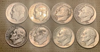 8 U.S. Silver Roosevelt Dimes, Various Dates, SHIPPABLE