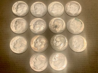14 U.S. Silver Roosevelt Dimes, All 1964, UNC, SHIPPABLE