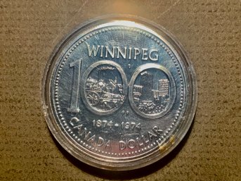 Canada Winnipeg 1974 Silver Dollar, PROOF, In Plastic Case, SHIPPABLE