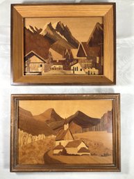 Two Wood Inlay Framed Pictures - 6.5 In X 8 In And 6 In X 8.5