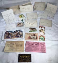 Antique Letters, Invitations, Envelopes, Paper Art, Music Program, Violin Class Card - Lot Of 18