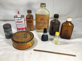 Vintage Adhesives And Cleaners - Simoniz, Tap Magic, Dri-Glo, And Unknown Fluids - Lot Of 9