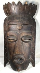 Wood Carved Tiki Mask With Wall Hook - 18.5 In Height