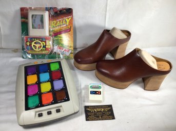 New Size 7 Kork-Ease Wedges, Vintage Radioshack Game And Rally Hand Held Game, Mattel Electronics Game