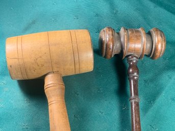 Early 11 Inch Turned Wood Mallet & Hardwood Gavel, SHIPPABLE
