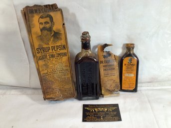 Two Antique Medicine Bottles In Box - Dr. W.B. Caldwell's Syrup Pepsin And Senna Laxative