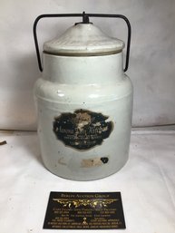 Covered Stoneware Jar With Lid Clamp, Aurora Jam Kitchen, Aurora-on-Cayuga, New York - 8 In Height