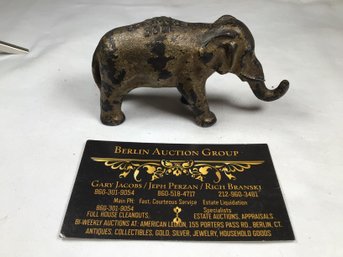 Antique Cast Iron Elephant - Marked 1855 Crane Co. 1905, 2.5 In Height