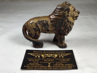 Antique Painted Cast Iron Lion Bank, 3.5 In Height