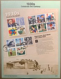 U.S. Stamp FDC Sheet - 32c Celebrate The Century 1930s, Circa 1998, SHIPPABLE