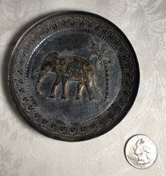 Small Bronzed Dish With Elephant Design, Possibly Silver Over Brass Or Bronze