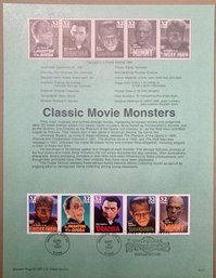 U.S. Stamp FDC Sheet - Circa 1997 Classic Movie Monsters, SHIPPABLE