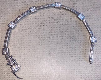 Sterling Silver Bracelet, With Rhinestone Full Length, Needs Clasp Repair