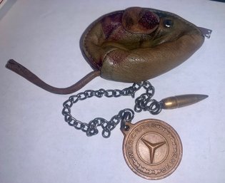 Leather Mouse Zippered Coin Purse W/ Mercedes F.O.B. On Bullet Chain, SHIPPABLE