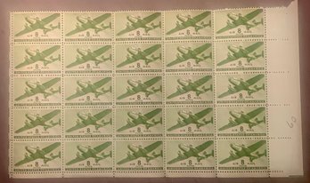 8c U.S. Airmail Stamp 1/2 Sheet Of 25 Stamps, SHIPPABLE