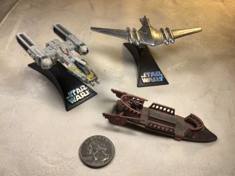 3 Star Wars Titanium Die Cast Collectibles Naboo Royal Cruiser, Y-Wing, And Jabba's Desert Skiff, Hasbro LFL