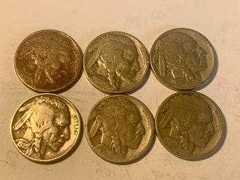 6 Buffalo Nickels, 1928, 1935 & Others, SHIPPABLE