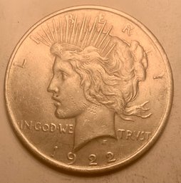 Near UNC 1922 U.S. Peace Silver Dollar, Coin N, SHIPPABLE