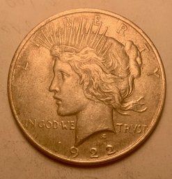 Near UNC 1922 U.S. Peace Silver Dollar, Coin O, SHIPPABLE