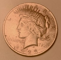 VF 1923 U.S. Peace Silver Dollar, Coin Q, SHIPPABLE