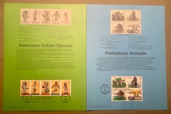 Two FDC Souvenir Stamp Sheets, 32c Ea.,prehistoric & Indian Dances, SHIPPABLE