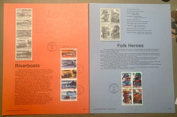 Two FDC Souvenir Stamp Sheets, 32c Ea., Riverboats & Folk Heroes, SHIPPABLE