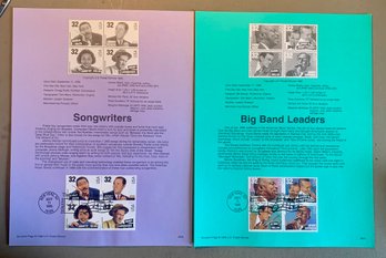 Two FDC Souvenir Stamp Sheets, 32c Ea., Big Band Leaders & Songwriters, SHIPPABLE