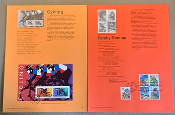 Two FDC Souvenir Stamp Sheets, 32c & 50c, Cycling & Family Scened, SHIPPABLE