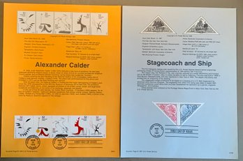 Two FDC Souvenir Stamp Sheets, 32c Ea., Alexander Calder & Stagecoach & Ship, SHIPPABLE