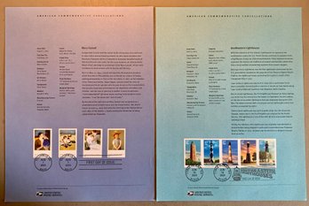 Two FDC Souvenir Stamp Sheets, 37c Ea., Mary Cassatt & Southeastern Lighthouses, SHIPPABLE
