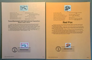 Two FDC Souvenir Stamp Sheets, Larger $1 Denoms.,  Red Fox & Trans-Mississippi Expo., SHIPPABLE
