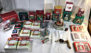 Lot Of 28 Christmas Ornaments, Hallmark, Christmas Village Lights, Figures