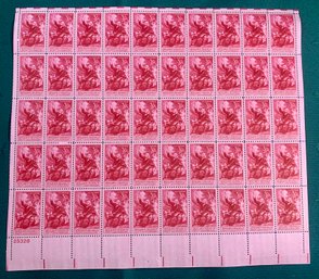 Full Sheet Of 50, 3c U.S. Stamps, Benjamin Franklin 250th Anniversary, 1950s, SHIPPPABLE
