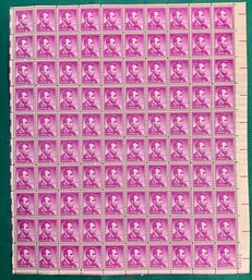 Full Sheet Of 100, 4c U.S. Stamps, Lincoln, 1950s, SHIPPPABLE