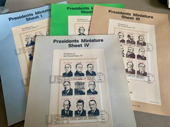 4 Vintage U.S. Stamp FDC Souvenir Sheets, Presidents Mini Sheets, SHIPPABLE