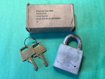 Antique U.S. Military Padlock W/ Keys & Original Box