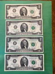 Series 1976 $2 Dollar Bill Lot Of 4