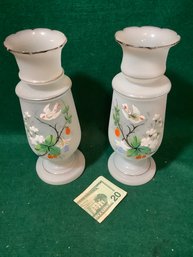 Pair- Hand Painted Glass Vases W/ Pontil