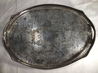 Silver Plated Gallery Serving Tray - 13 In X 18 In - SHIPPABLE!